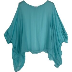 Marisima Poncho Top Women One Size Tiffany Blue Silk Blend Italian Made NWT